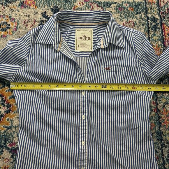 Hollister Button Down Long Sleeve Shirt Blue White Stripe Women’s Sz Large - Picture 6 of 8